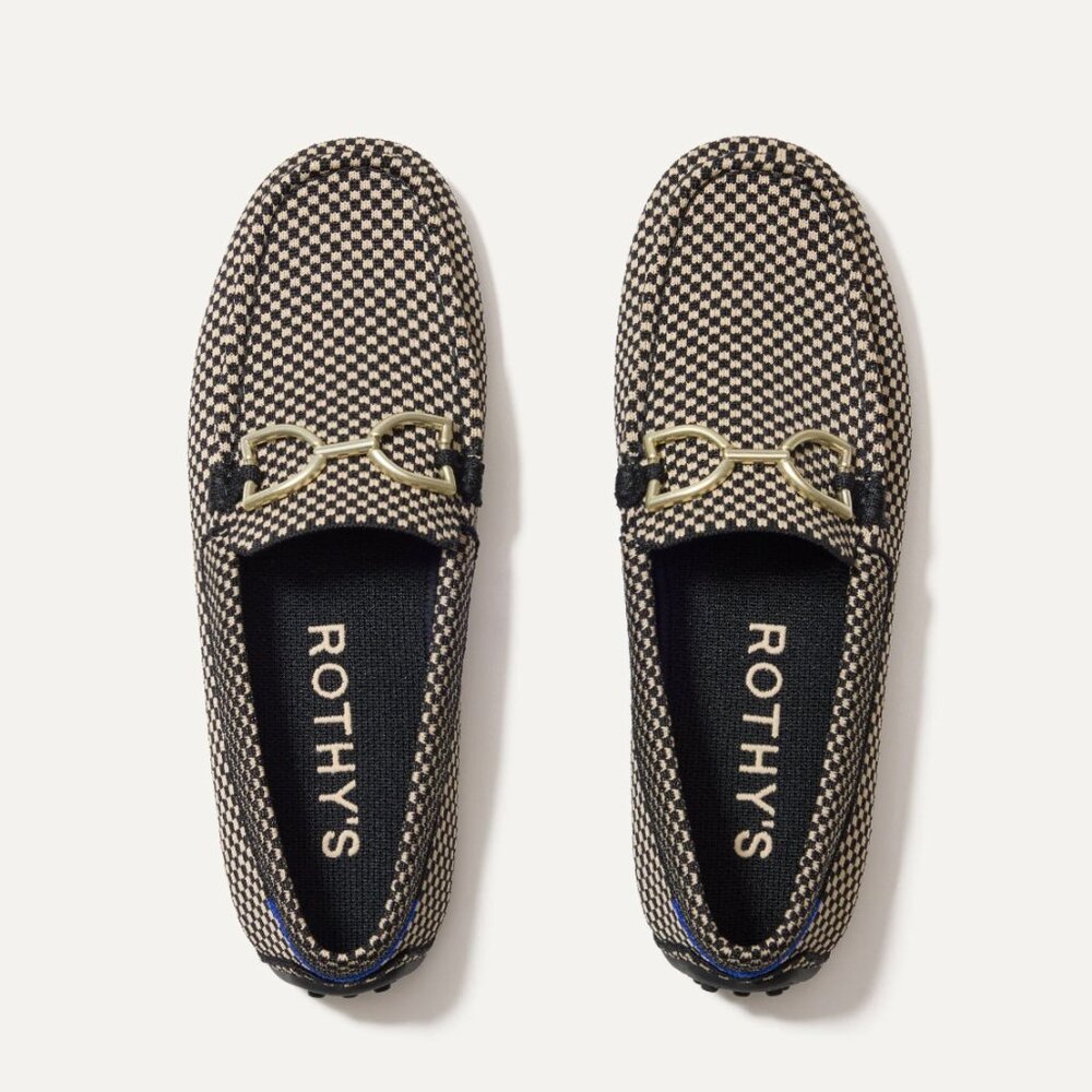 Rothy's Double Bit Driver in Classic Micro Check moc loafer